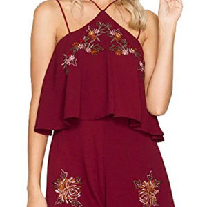 Embroidered Floral Maroon Romper NWT